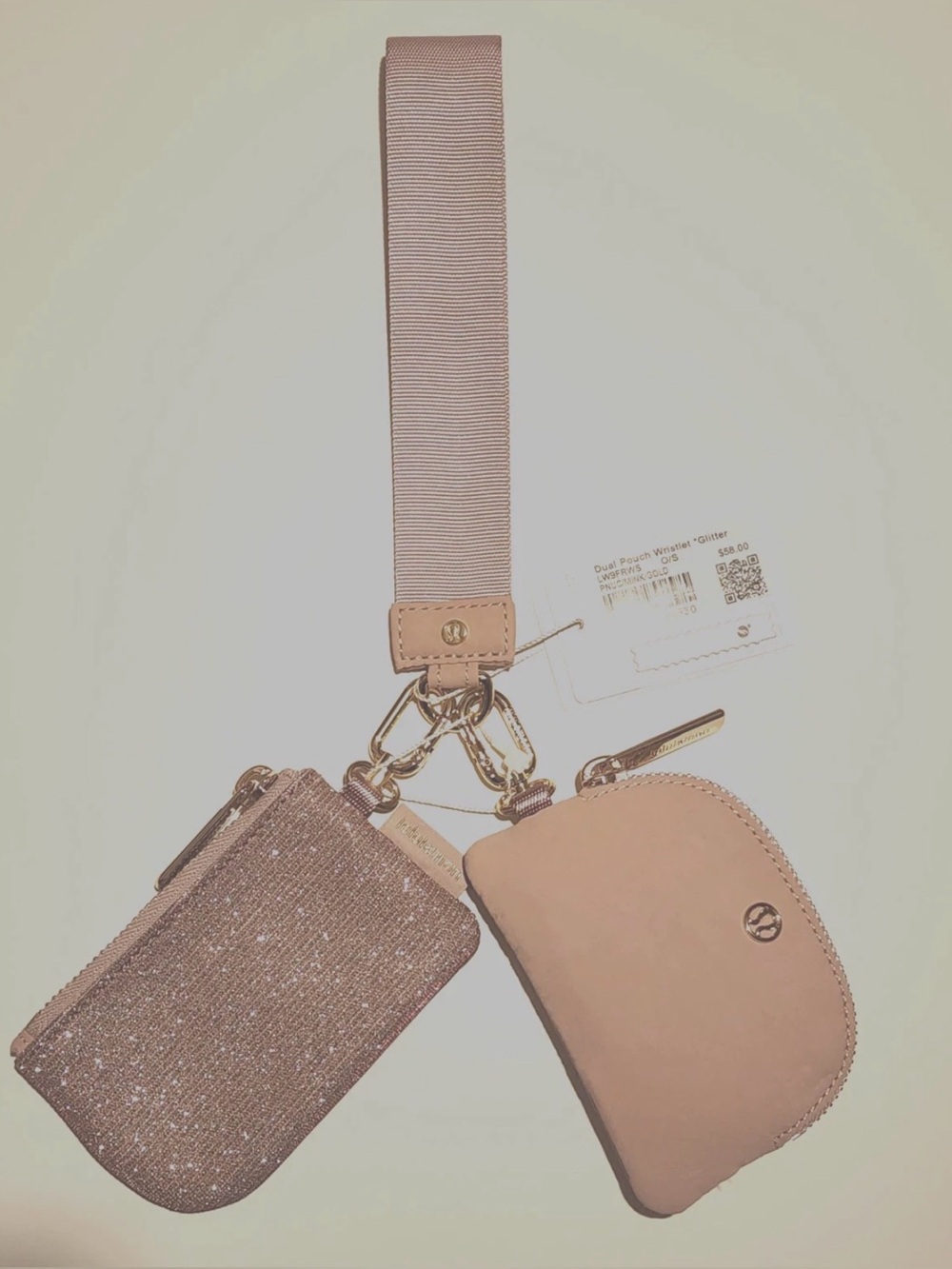 NWT Lululemon Dual Pouch Wristlet
Wallet GLITTER Pink Champagne Mink
Berry Gold